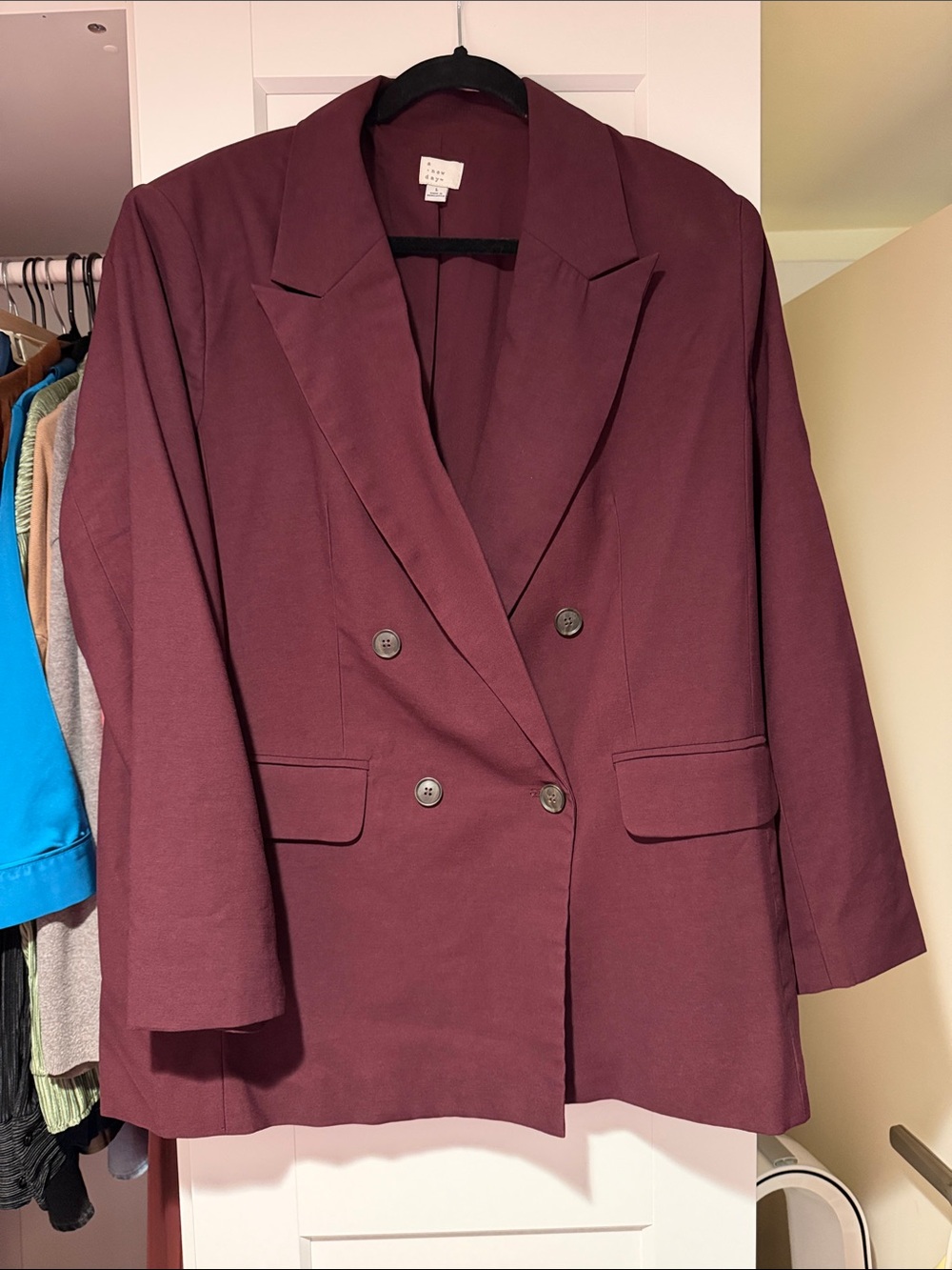 a new day Double-Breasted Burgundy Blazer